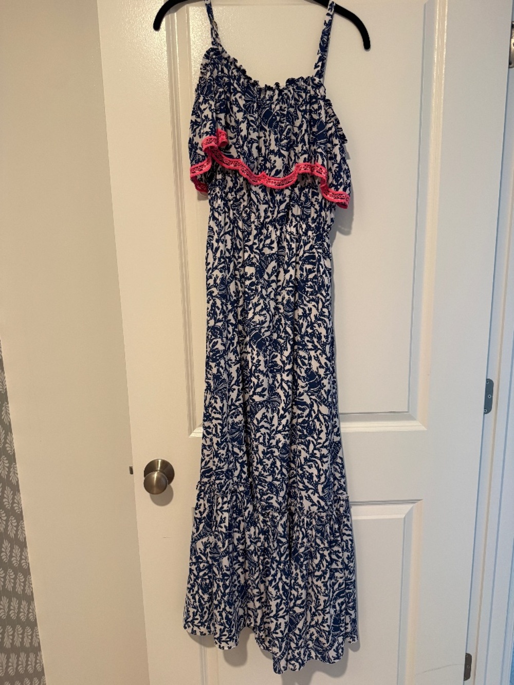 Lilly Pulitzer ADIA Ruffle Maxi Sleeveless Dress Oyster Bay Krillin It Blue